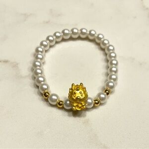Pearl and Gold Bead Bracelet with Dragon Charm